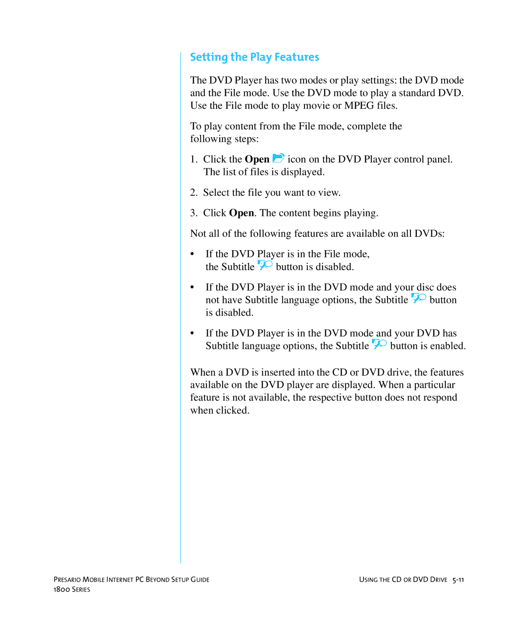 HP 18XL280 manual Setting the Play Features 