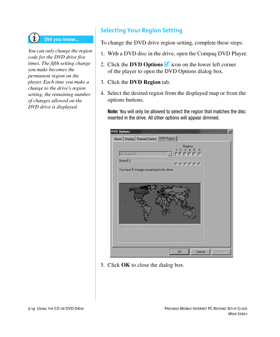 HP 18XL280 manual Selecting Your Region Setting 