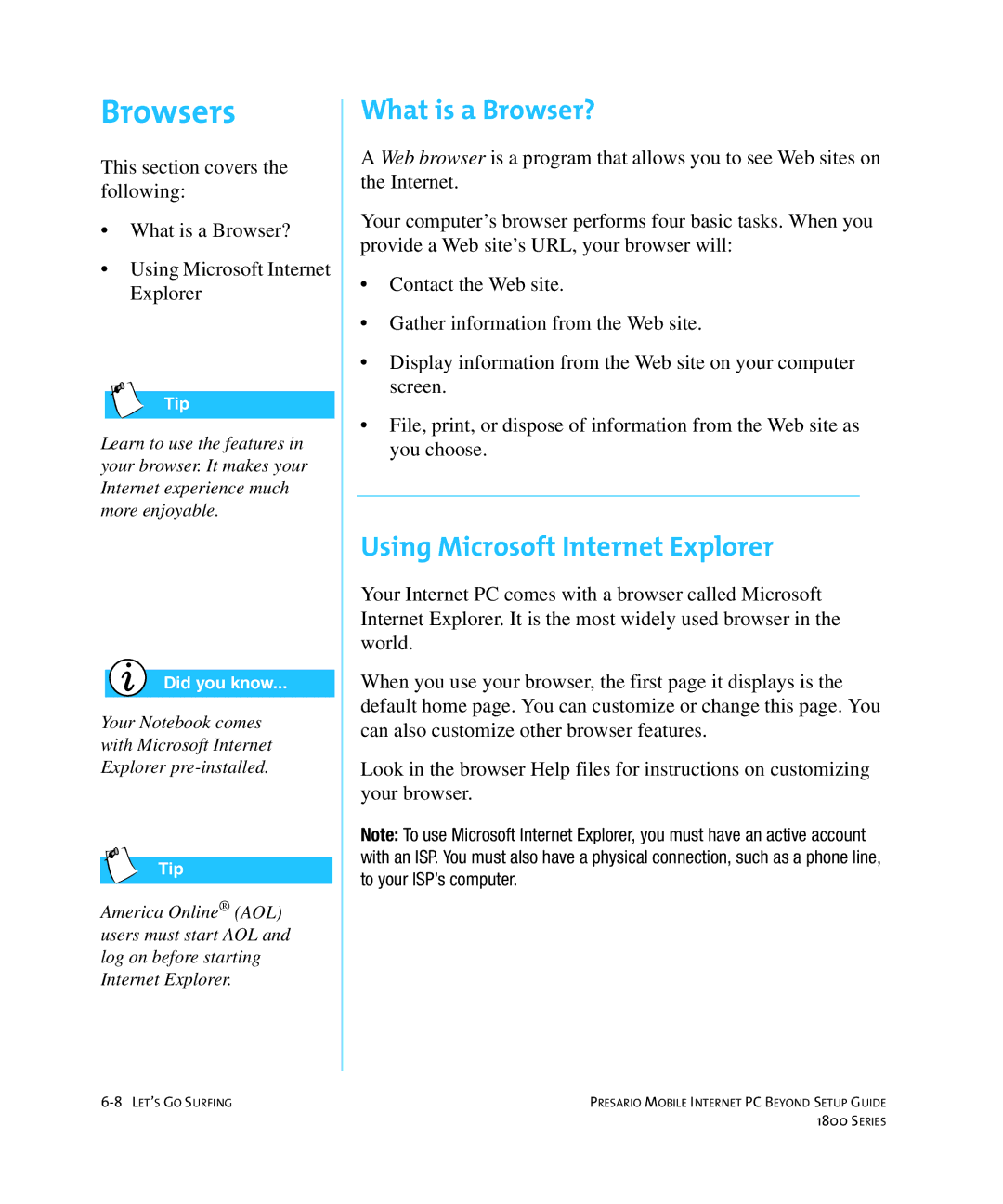 HP 18XL280 manual Browsers, What is a Browser?, Using Microsoft Internet Explorer 