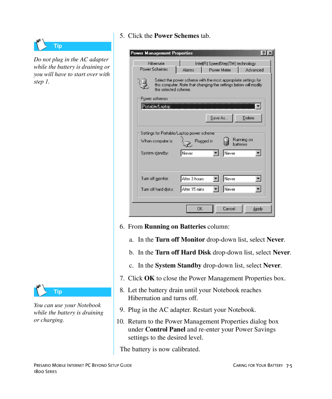 HP 18XL280 manual From Running on Batteries column 