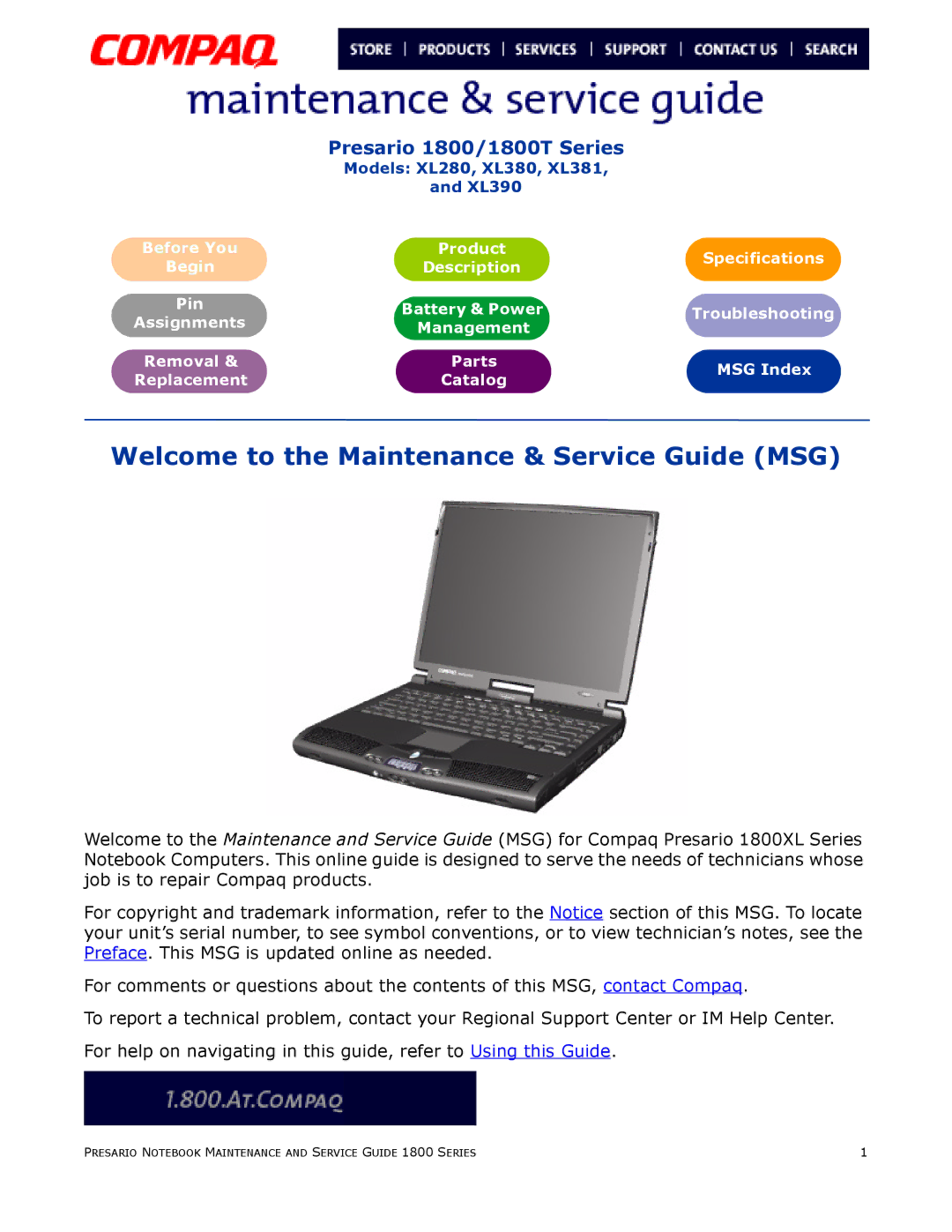 HP 18XL381 manual Welcome to the Maintenance & Service Guide MSG 