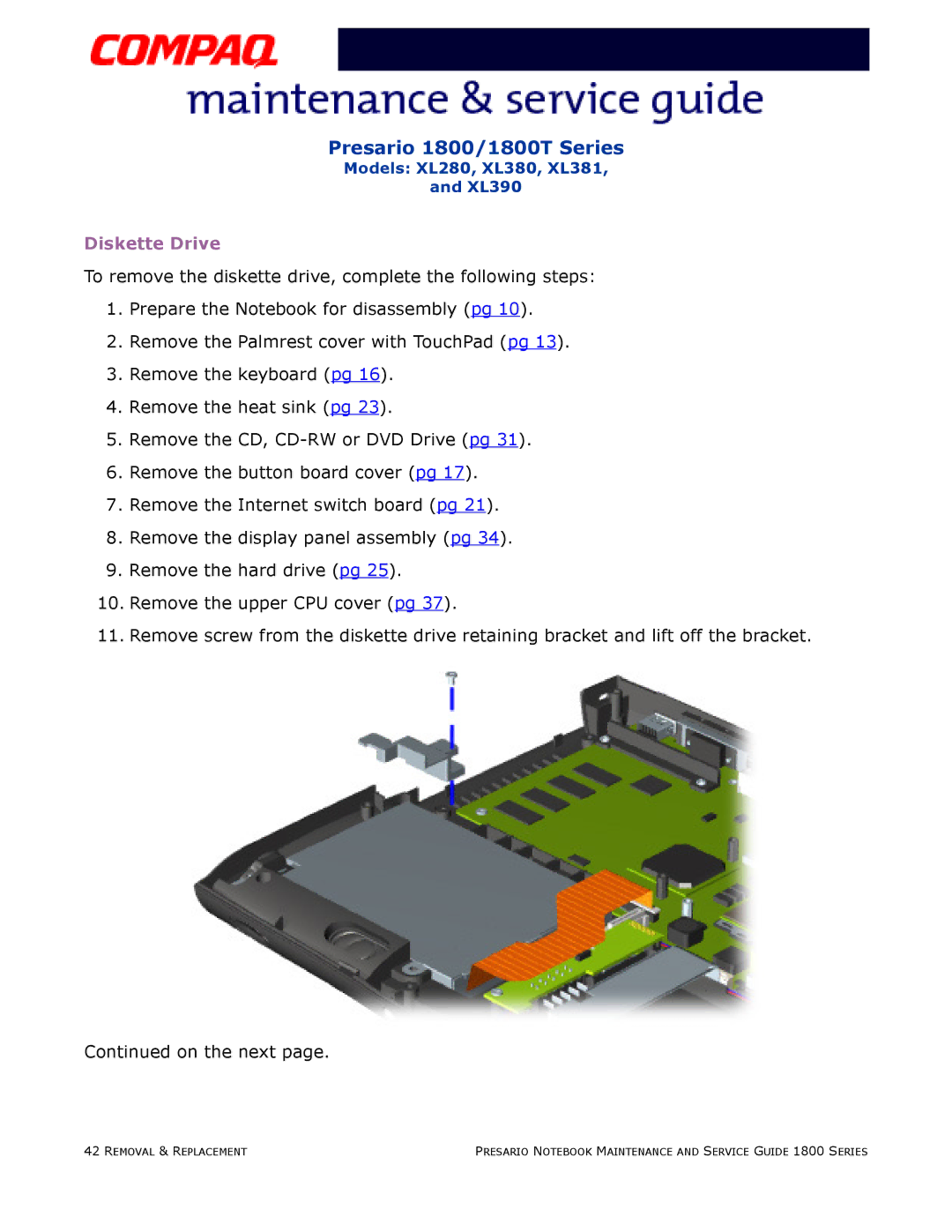 HP 18XL381 manual Diskette Drive 