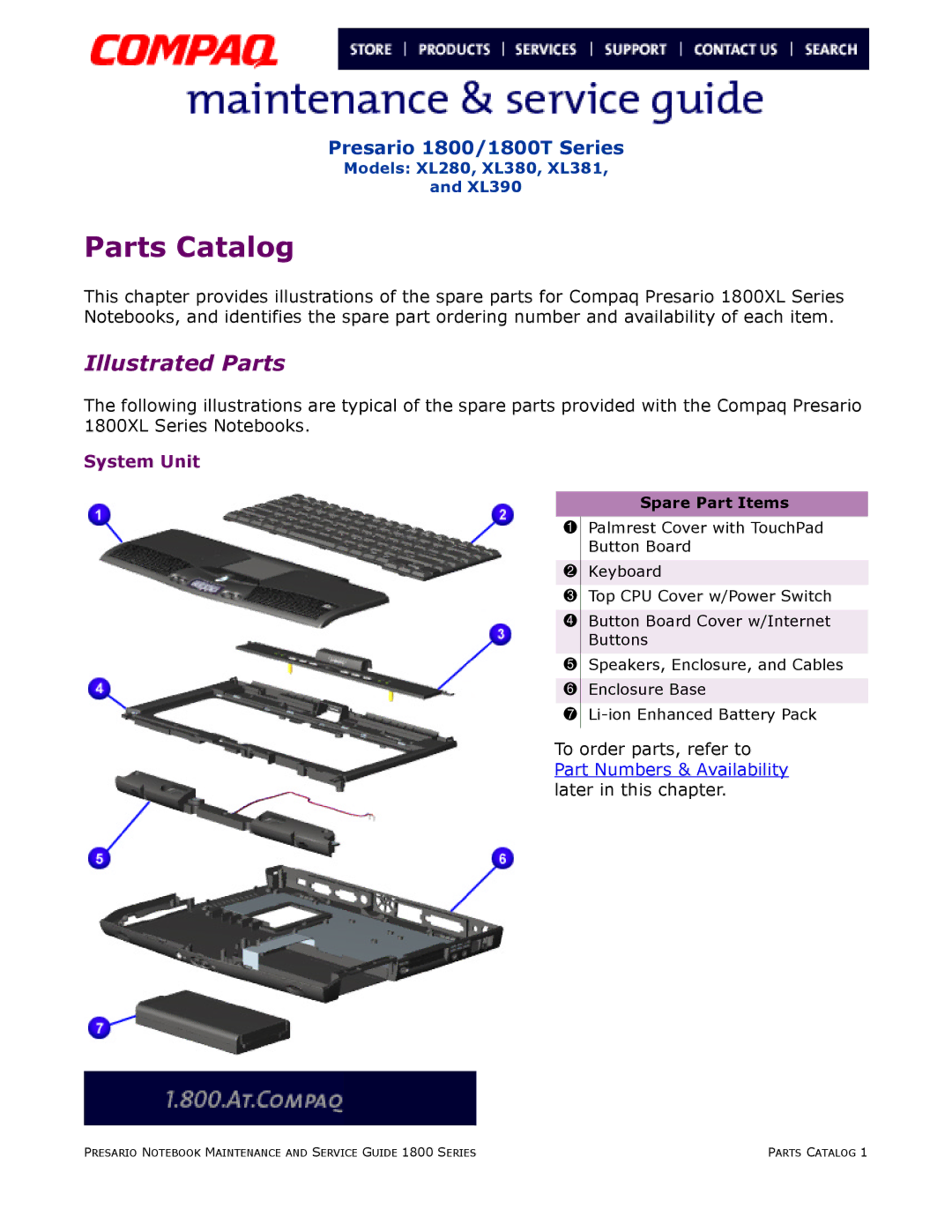 HP 18XL381 manual Parts Catalog, Spare Part Items 