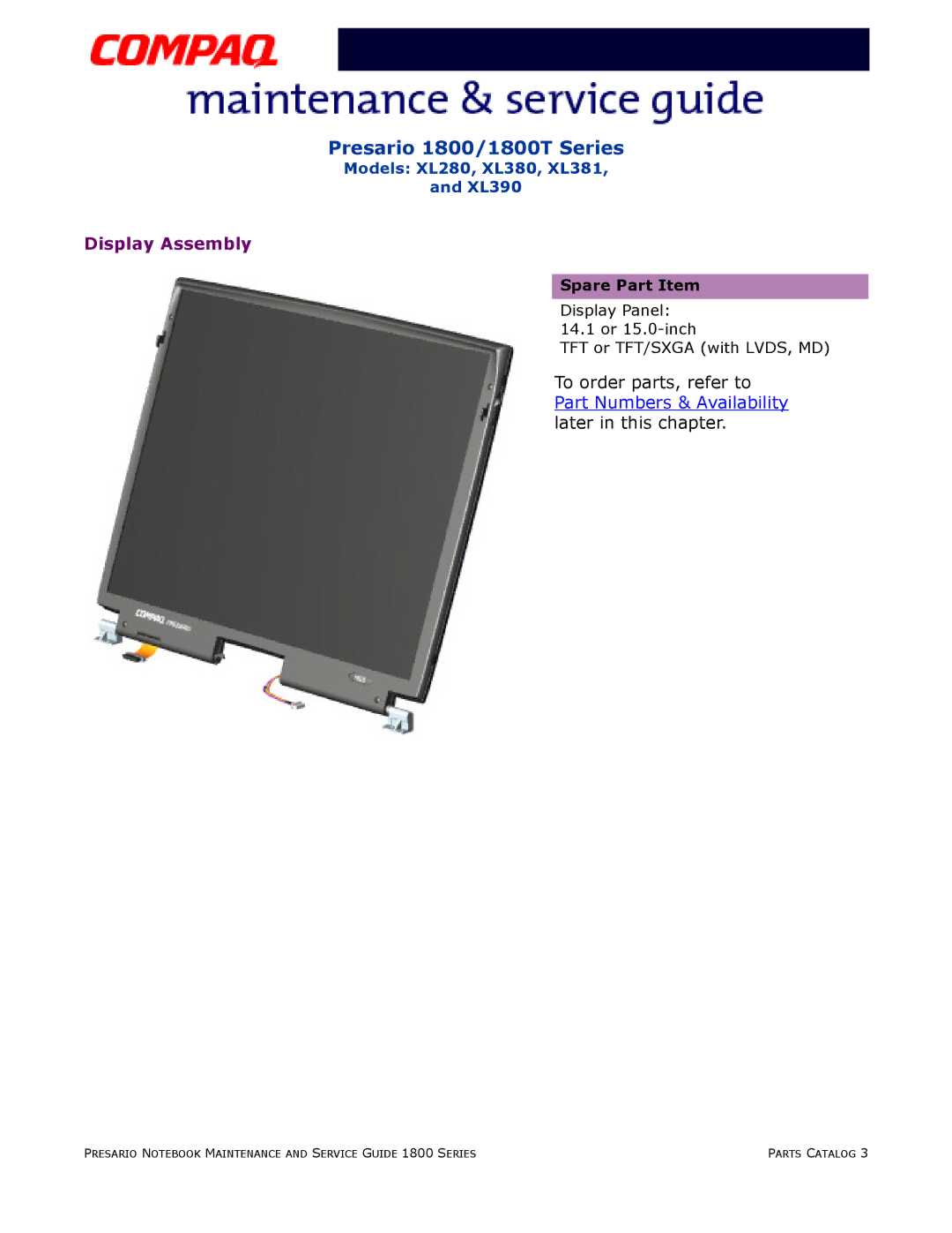 HP 18XL381 manual Display Assembly, Spare Part Item 