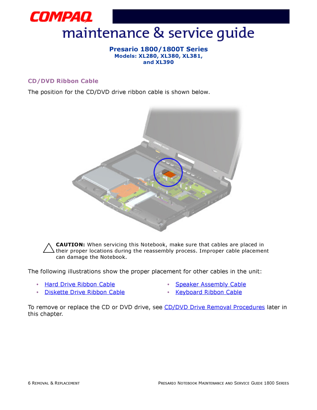 HP 18XL381 manual CD/DVD Ribbon Cable 