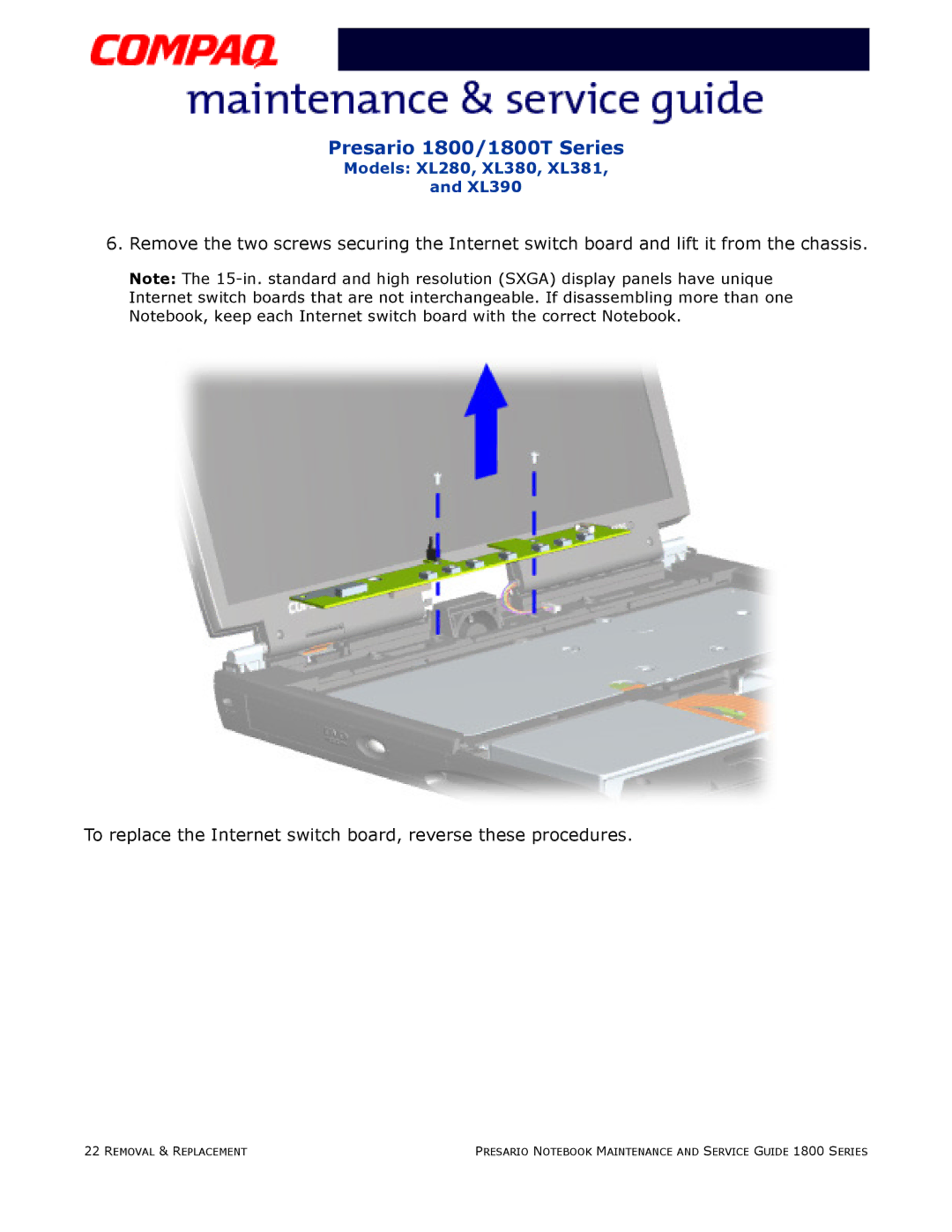 HP 18XL381 manual Presario 1800/1800T Series 