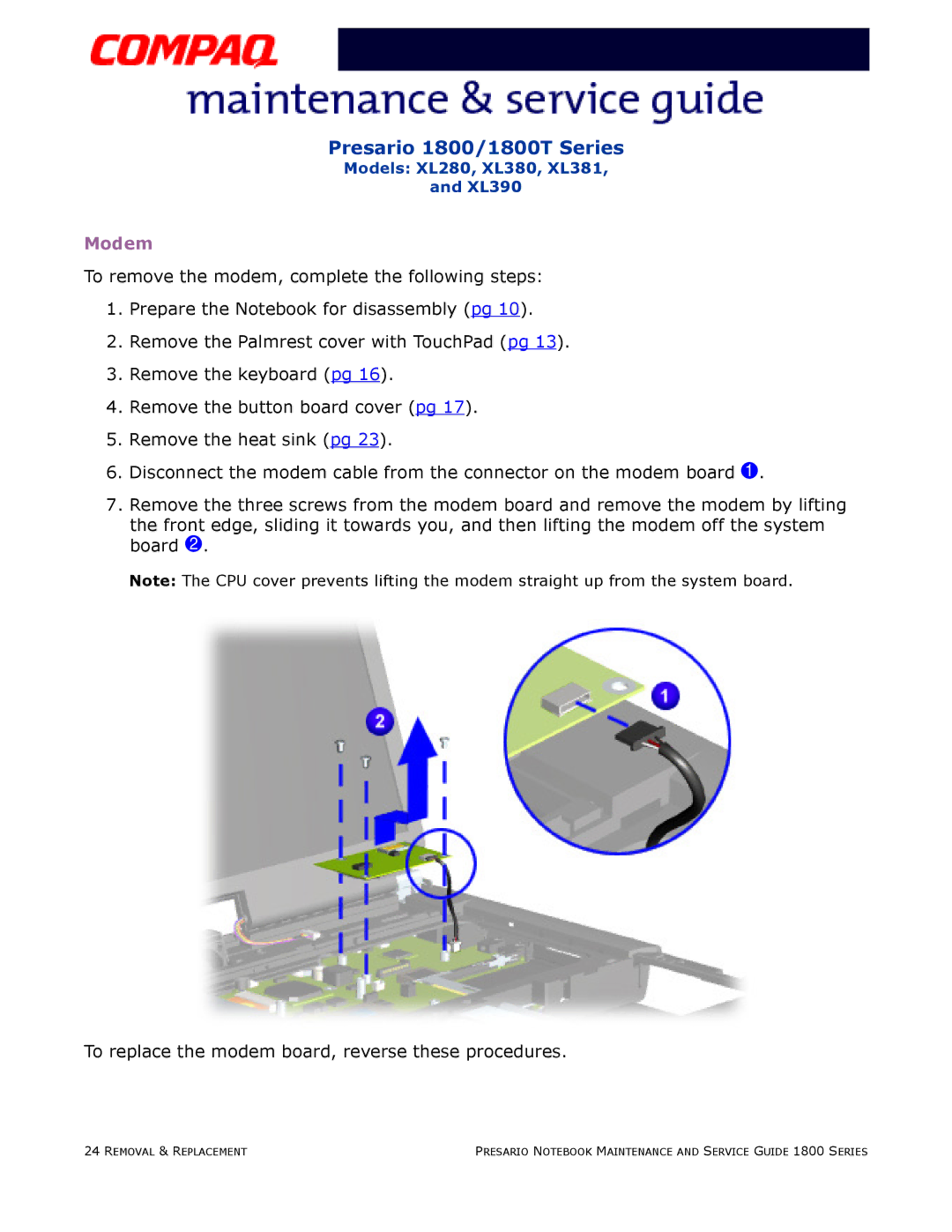 HP 18XL381 manual Modem 