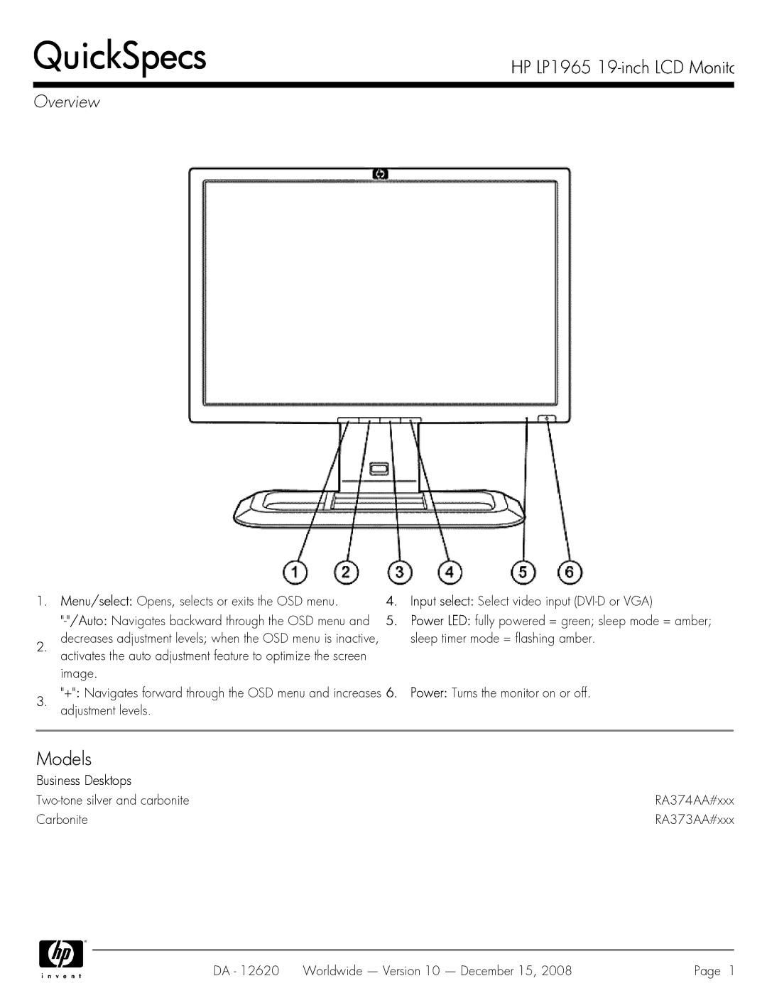 HP 19 INch LP1965 manual Overview 