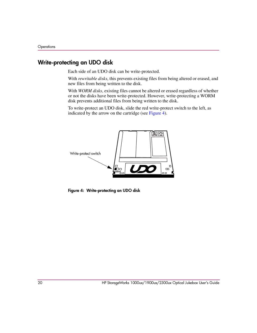 HP 1000ux, 1900ux, 2300ux manual Write-protecting an UDO disk 