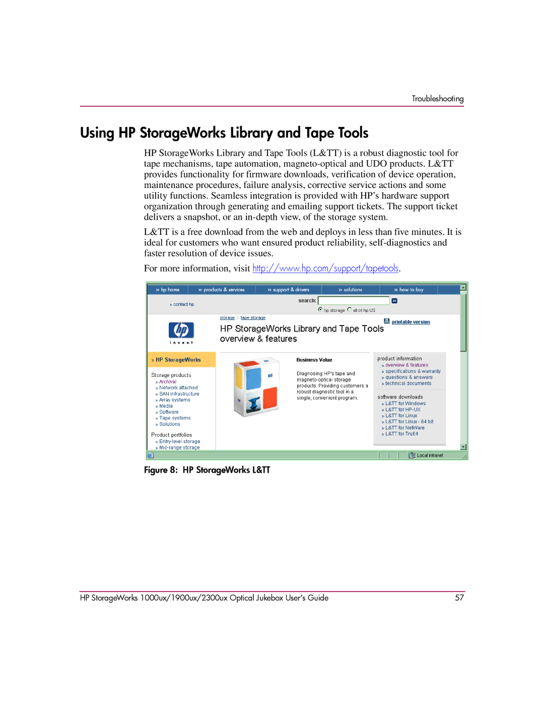 HP 1900ux, 2300ux, 1000ux manual Using HP StorageWorks Library and Tape Tools, HP StorageWorks L&TT 