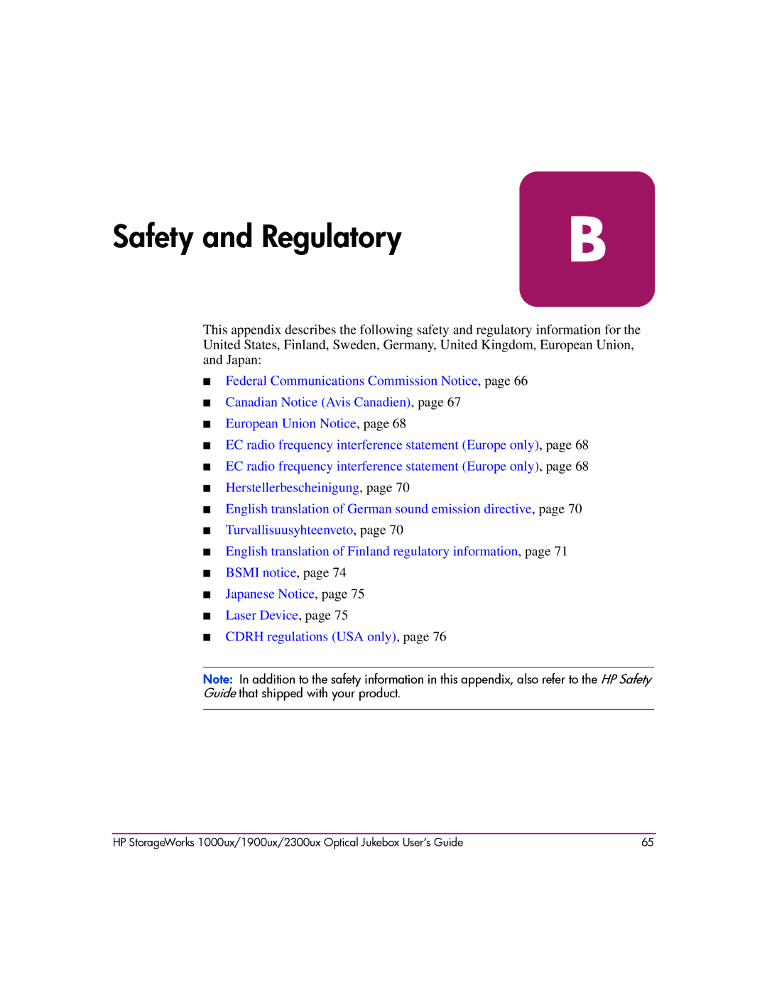 HP 1000ux, 1900ux, 2300ux manual Safety and Regulatory 