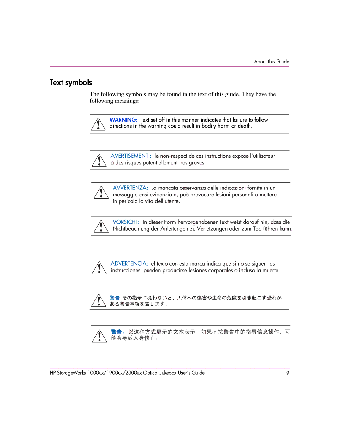 HP 1900ux, 2300ux, 1000ux manual Text symbols 