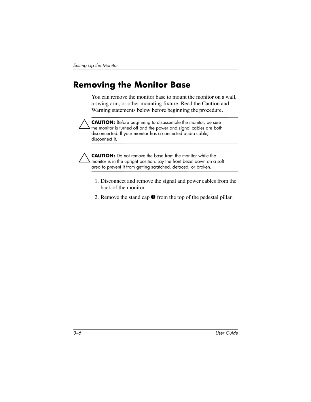 HP 1506, 1906, 1706 manual Removing the Monitor Base 