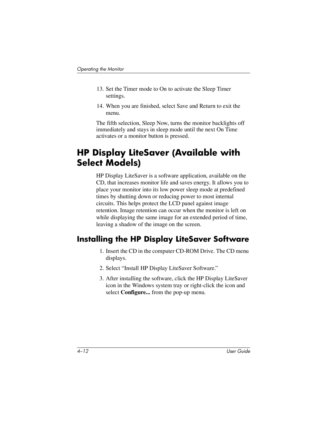 HP 1706, 1906, 1506 manual HP Display LiteSaver Available with Select Models, Installing the HP Display LiteSaver Software 