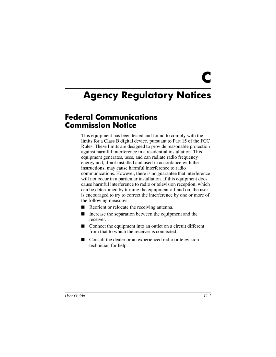 HP 1506, 1906, 1706 manual Agency Regulatory Notices, Federal Communications Commission Notice 