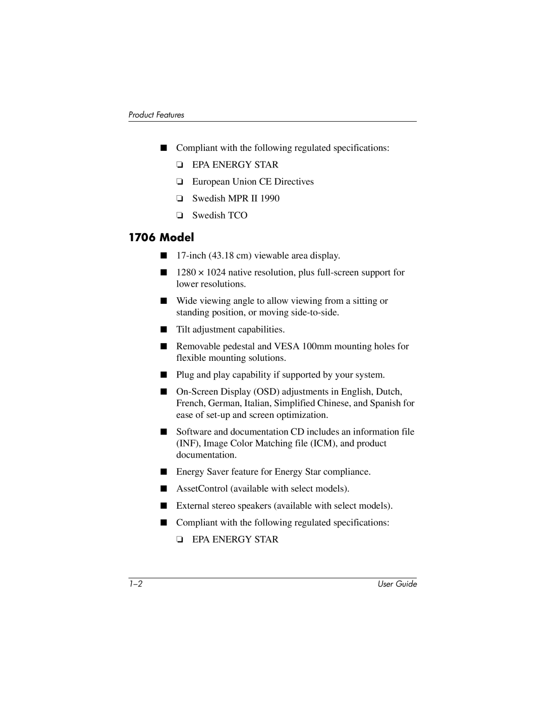 HP 1506, 1906, 1706 manual EPA Energy Star 