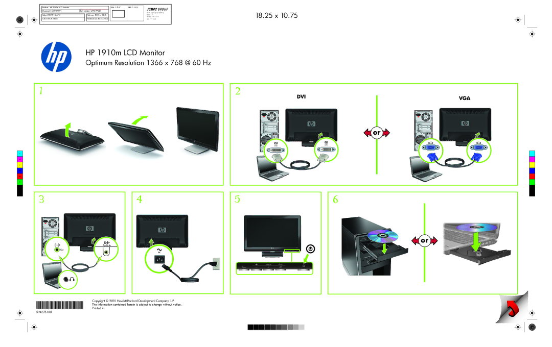 HP 1910m 18.5 inch manual HP 1910m LCD Monitor, 18.25 x, Optimum Resolution 1366 x 768 @ 60 Hz, Dvi Vga 