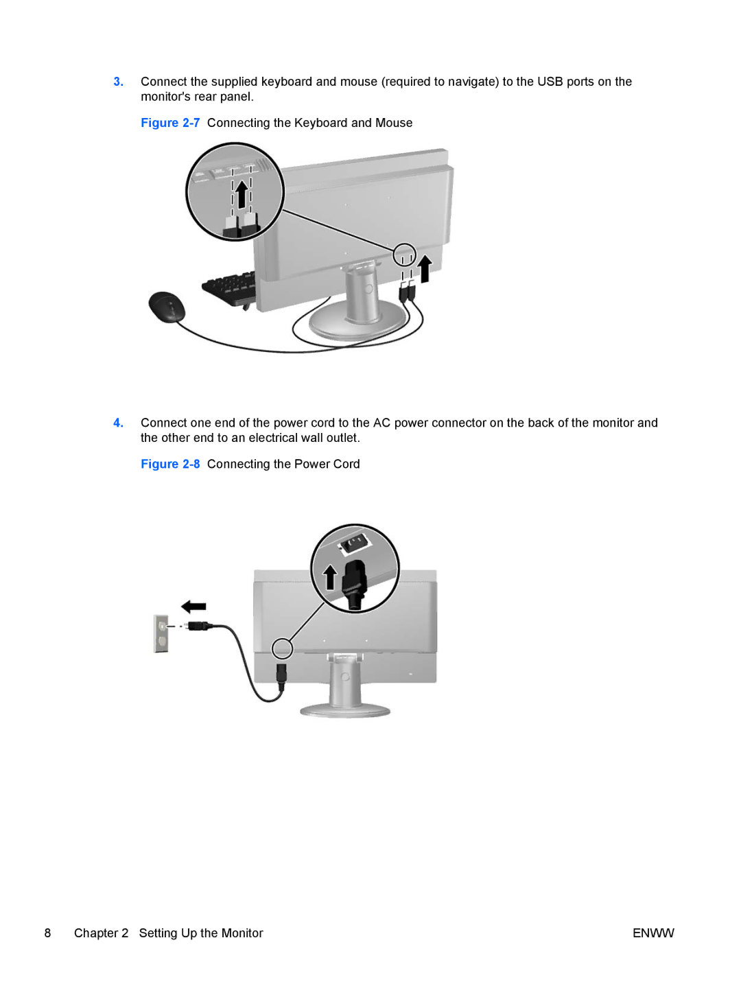 HP 1912NM, 1912NC manual 8Connecting the Power Cord Setting Up the Monitor 