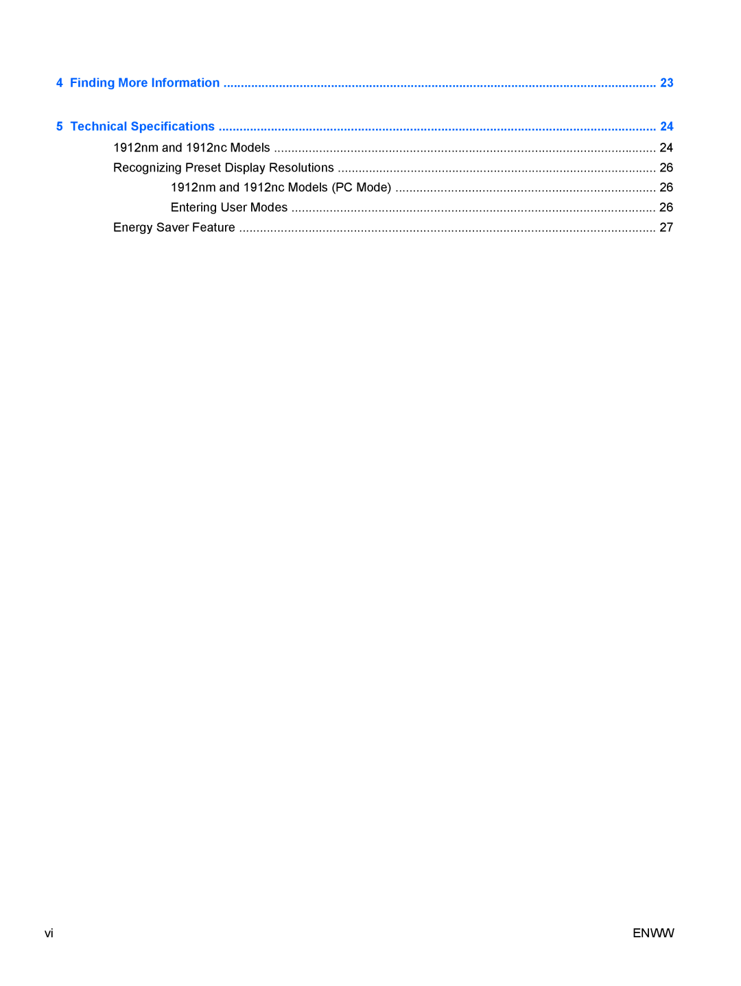 HP 1912NM, 1912NC manual Finding More Information Technical Specifications 