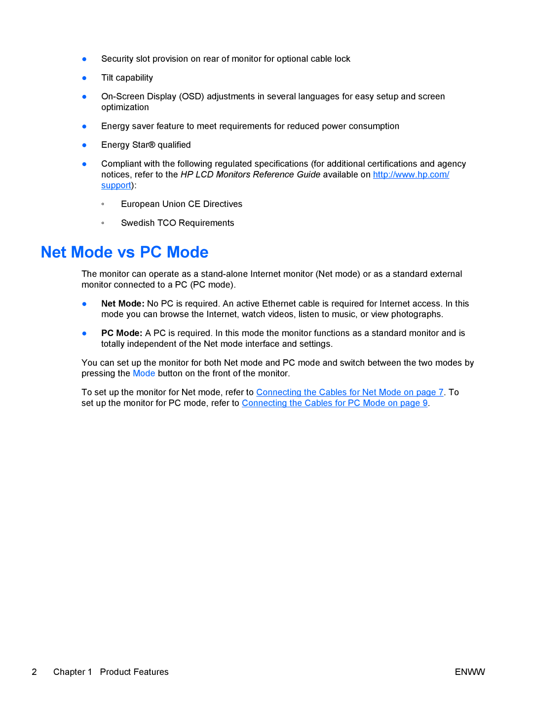 HP 1912NM, 1912NC manual Net Mode vs PC Mode 