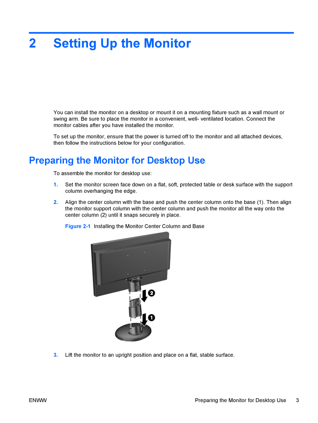 HP 1912NC, 1912NM manual Setting Up the Monitor, Preparing the Monitor for Desktop Use 