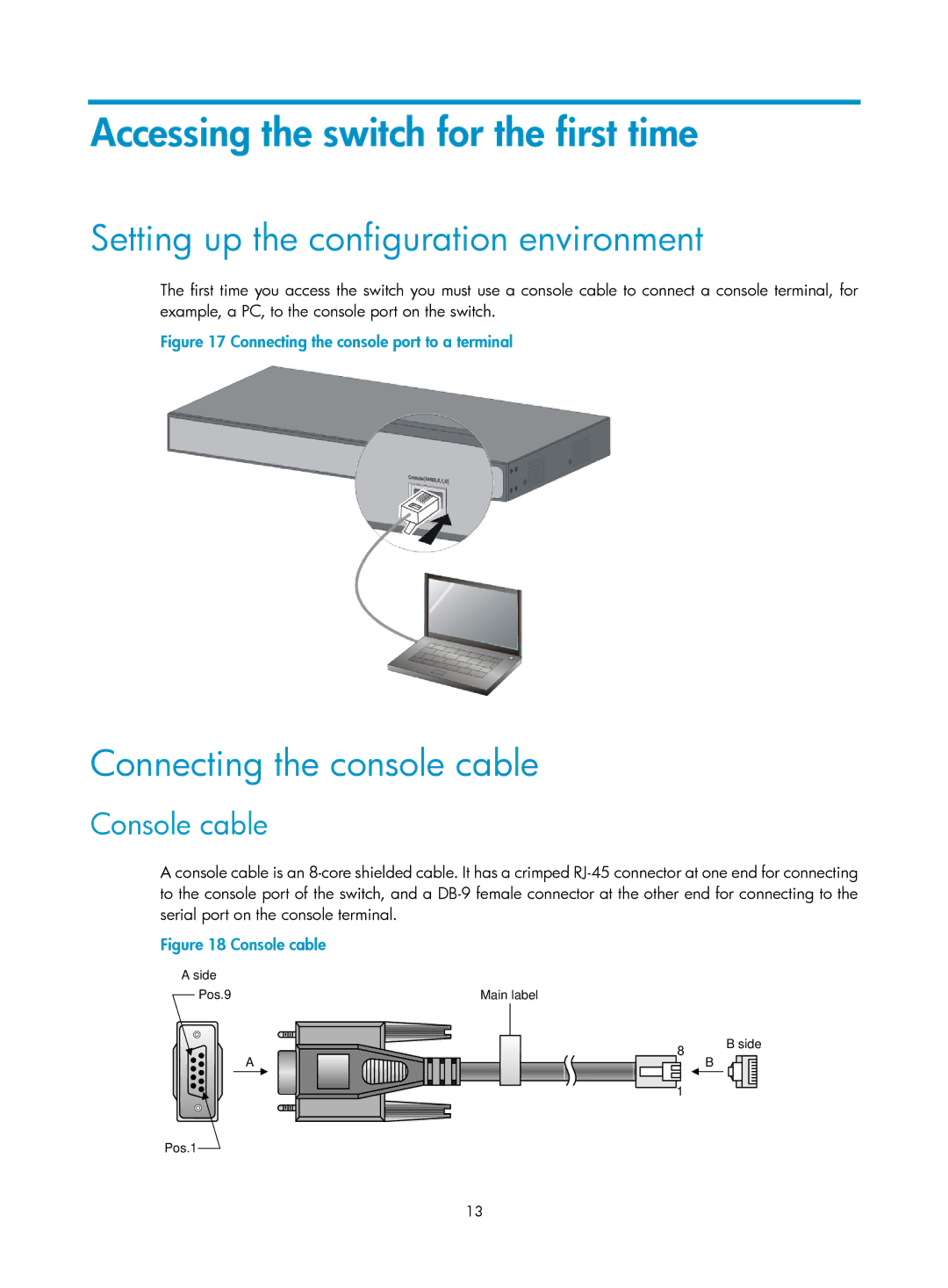 HP 1920-8G-PoE+ (65W) Accessing the switch for the first time, Setting up the configuration environment, Console cable 