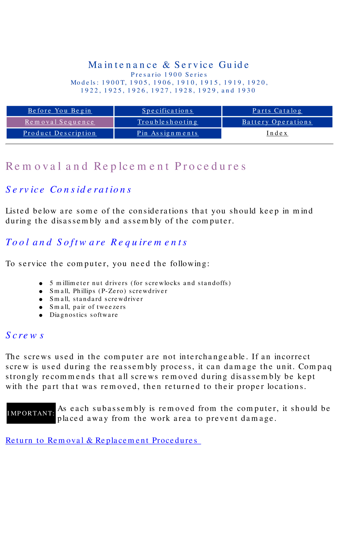 HP 1920, 1930, 1925, 1915 manual Removal and Replcement Procedures 