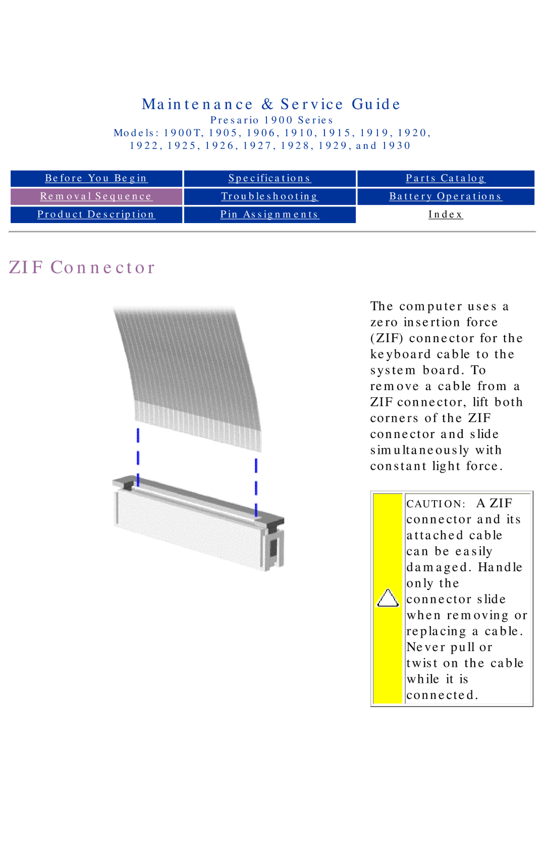 HP 1925, 1930, 1915, 1920 manual ZIF Connector 