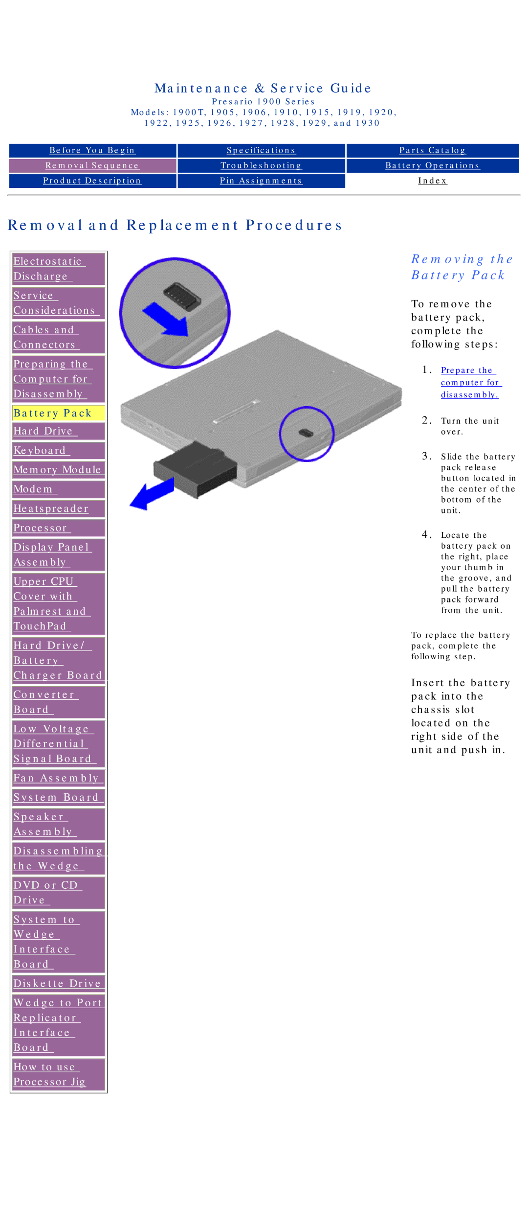 HP 1930, 1925, 1915, 1920 manual Removing the Battery Pack 