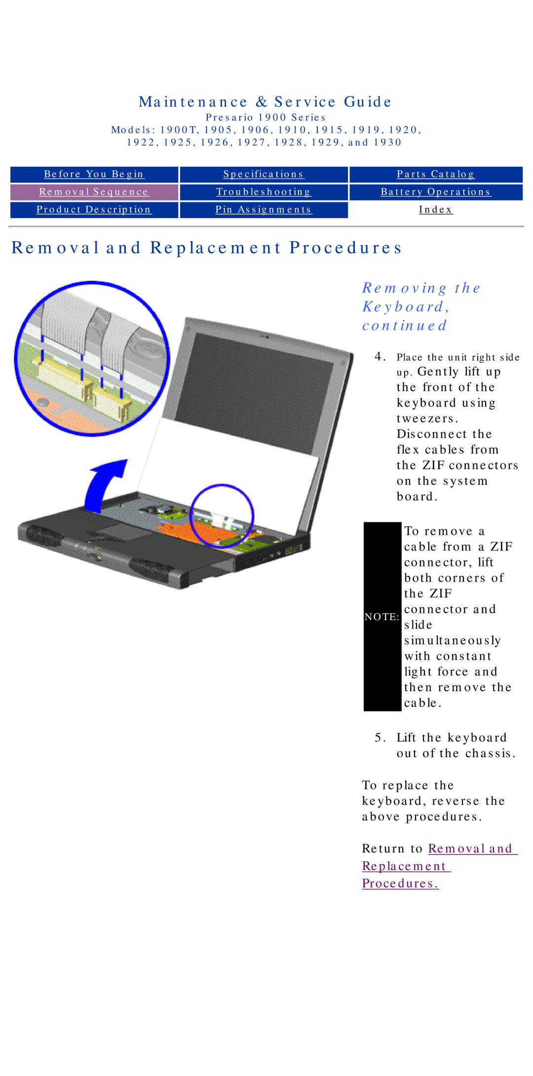 HP 1920, 1930, 1925, 1915 manual Return to Removal Replacement Procedures 