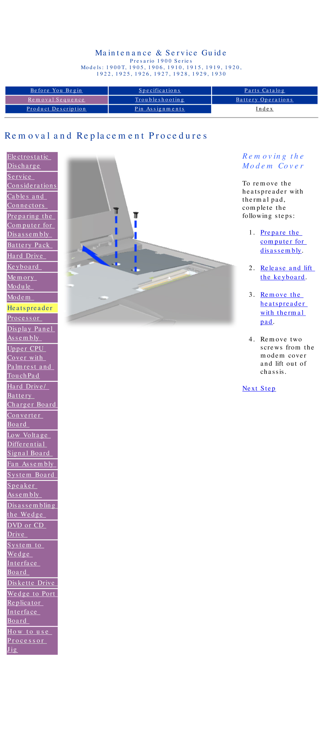 HP 1930, 1925, 1915, 1920 manual Removing the Modem Cover, How to use Processor Jig 