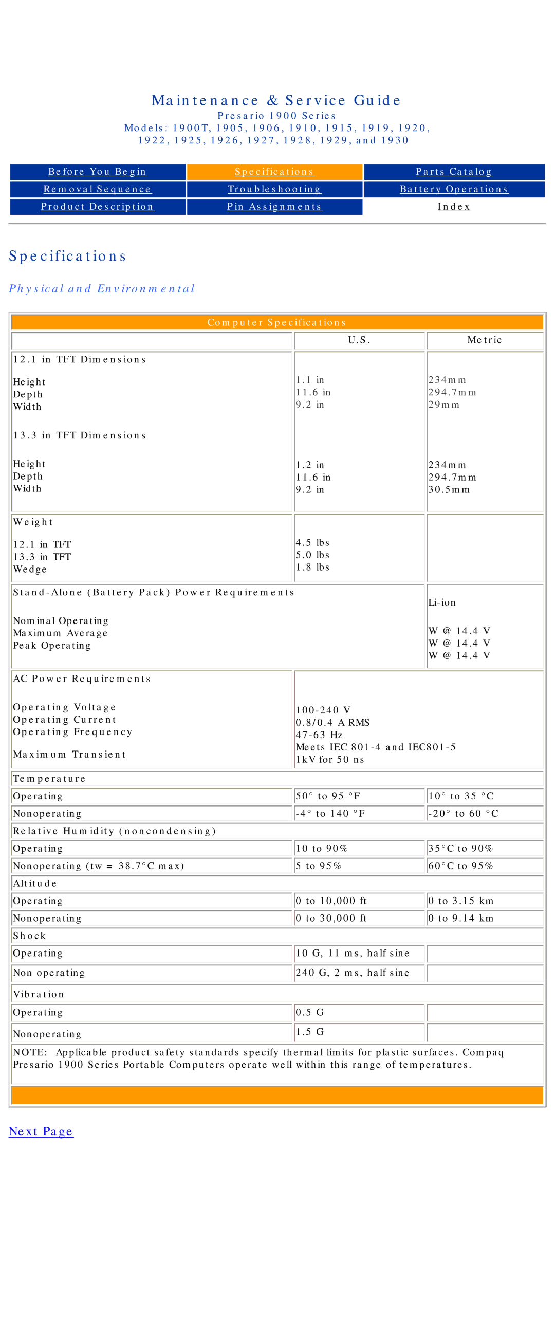 HP 1925, 1930, 1915, 1920 manual Specifications 