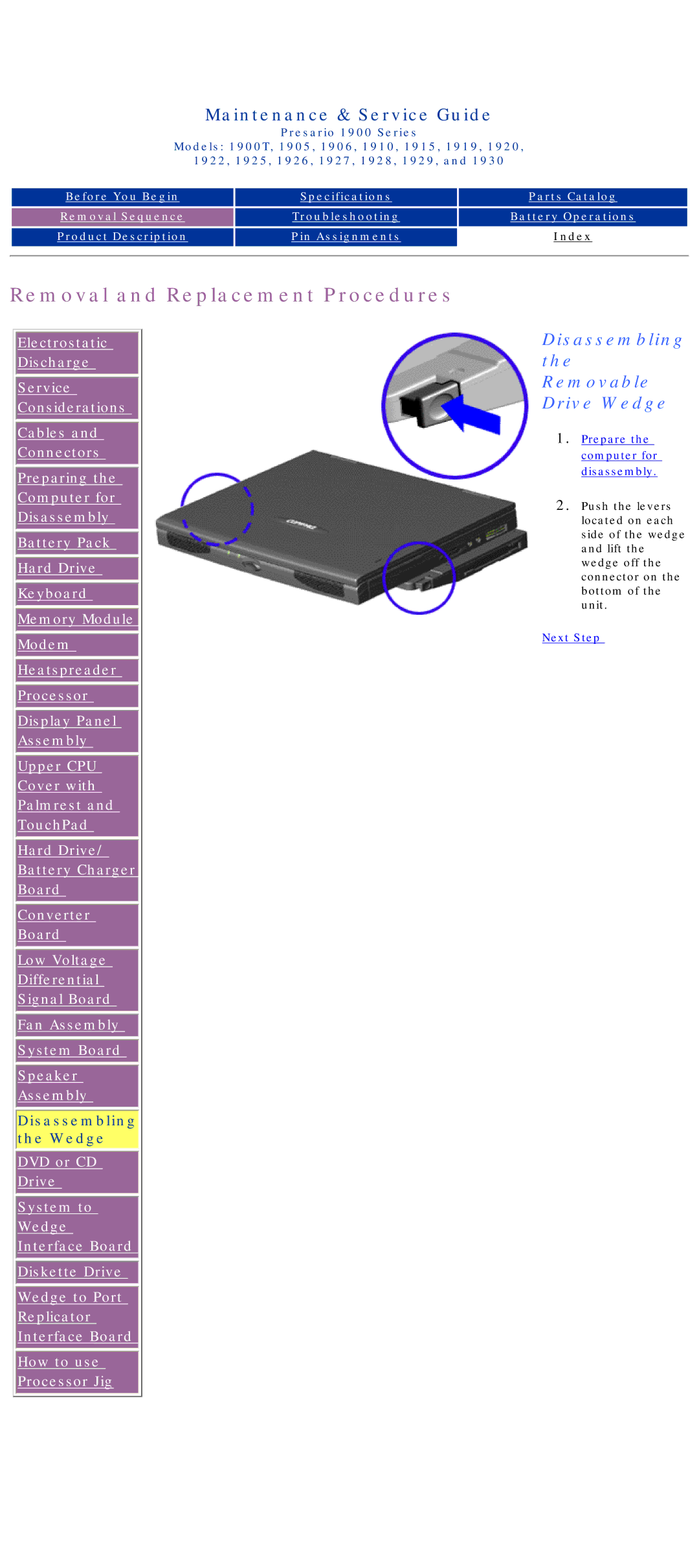 HP 1925, 1930, 1915, 1920 manual Disassembling the Removable Drive Wedge, Disassembling Wedge 