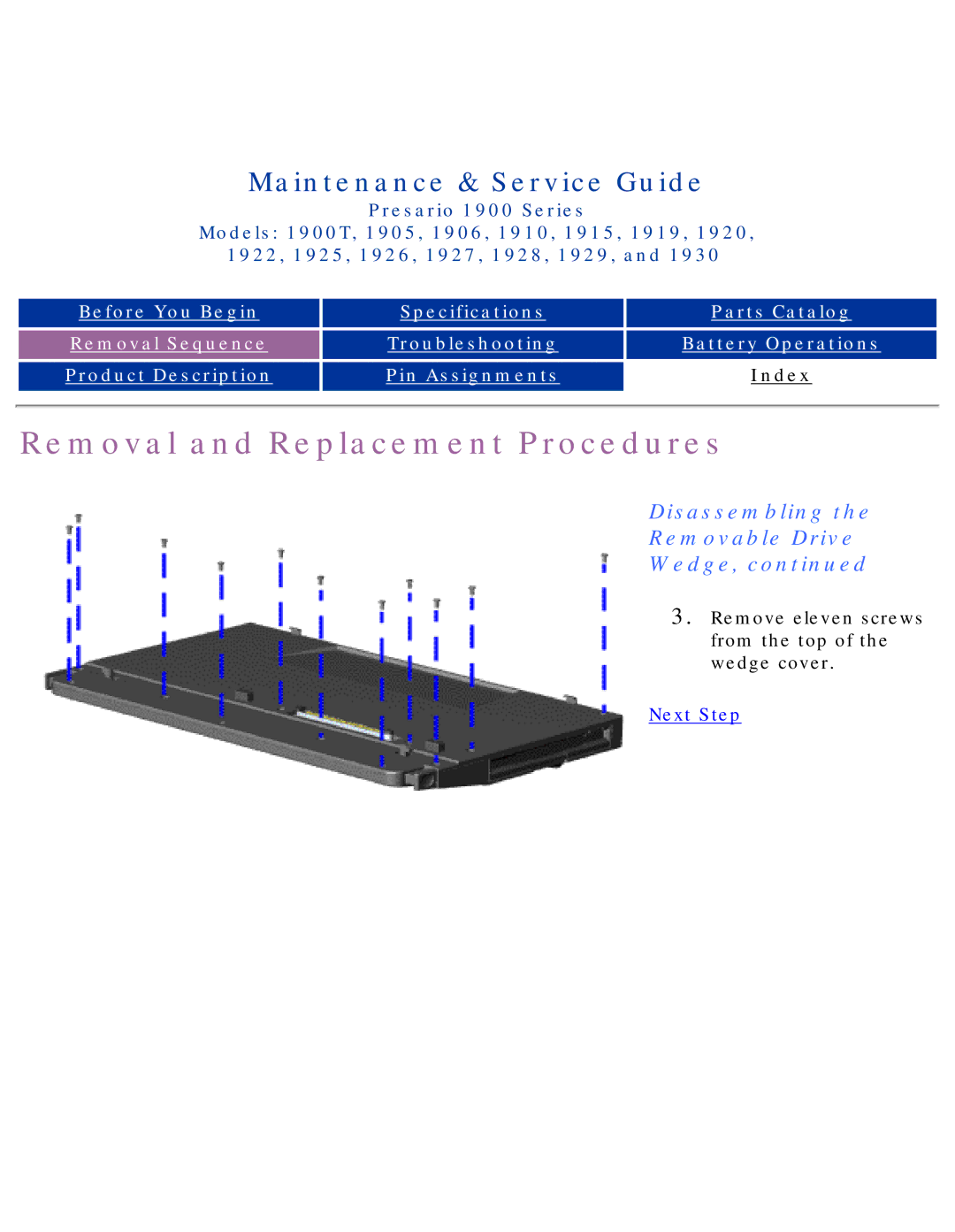 HP 1915, 1930, 1925, 1920 manual Disassembling Removable Drive Wedge 