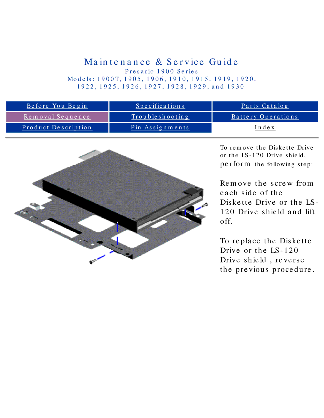 HP 1915, 1930, 1925, 1920 manual Remove the screw from 