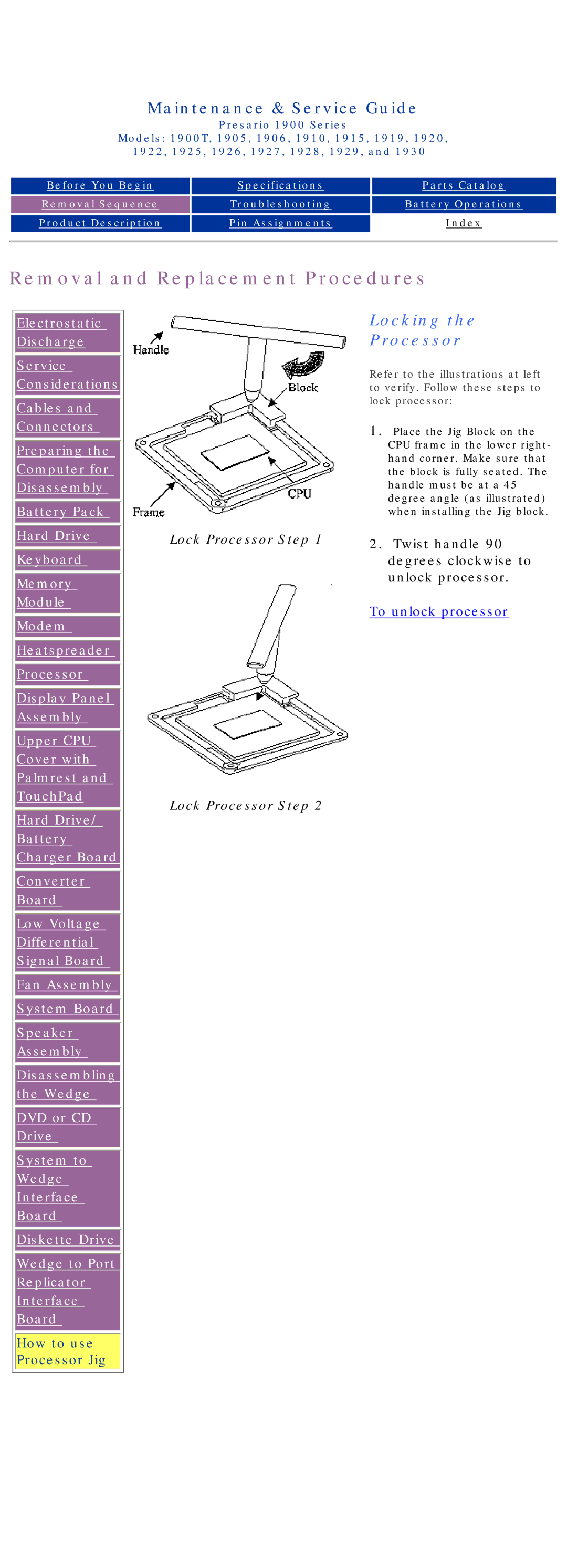 HP 1930, 1925, 1915, 1920 manual Locking Processor 