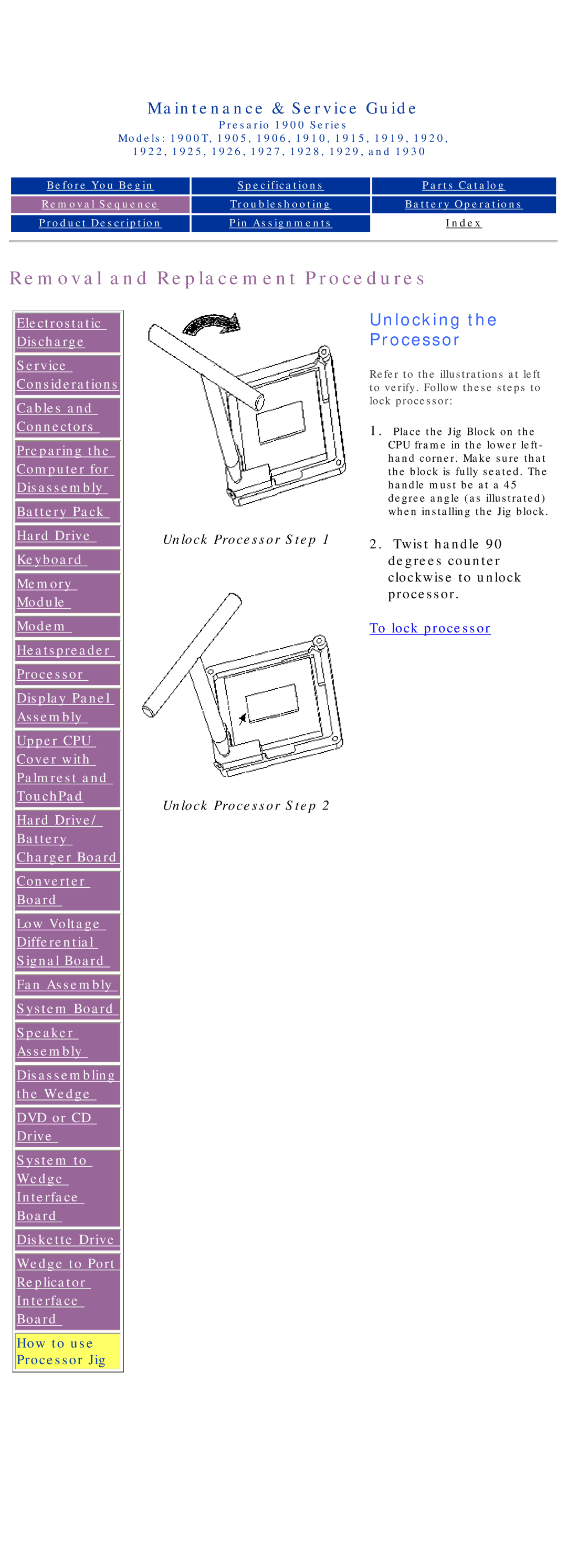 HP 1925, 1930, 1915, 1920 manual Unlocking Processor 