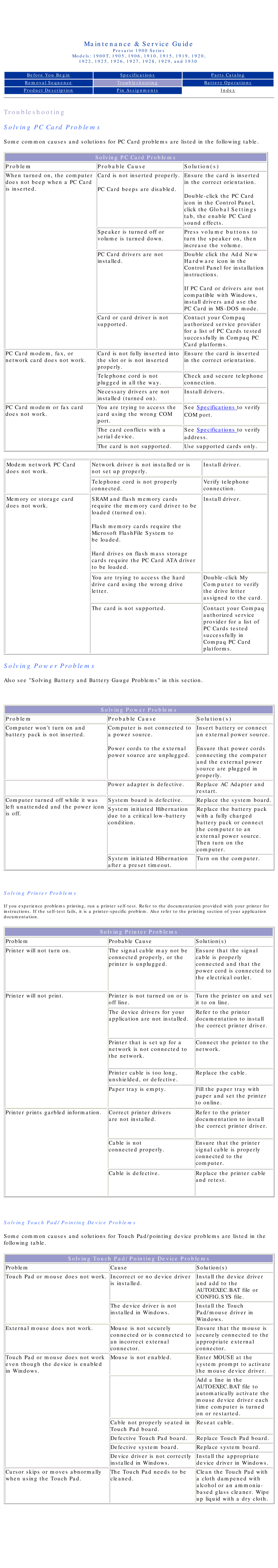 HP 1920, 1930, 1925, 1915 manual Solving PC Card Problems, Solving Power Problems 