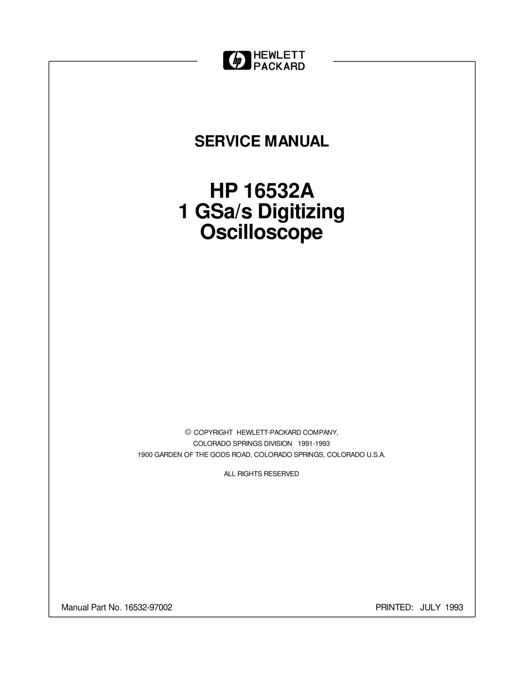 HP 1GSa/s Digitizing Oscilloscope 16532A manual HP 16532A 