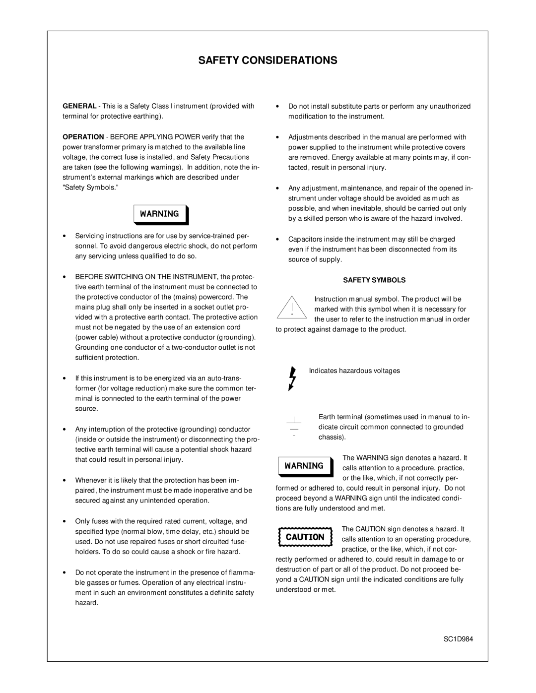 HP 1GSa/s Digitizing Oscilloscope 16532A manual Safety Considerations, Safety Symbols 