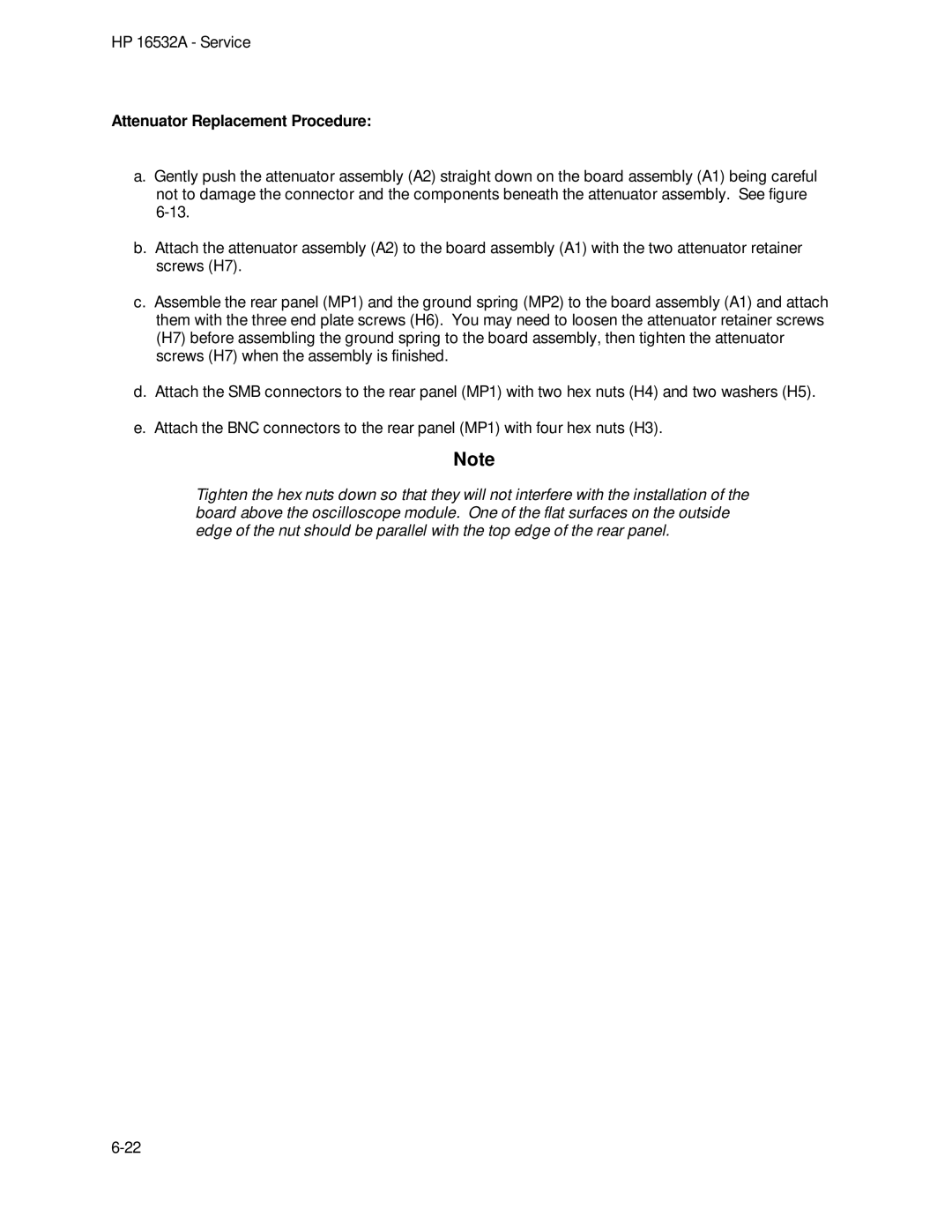 HP 1GSa/s Digitizing Oscilloscope 16532A manual Attenuator Replacement Procedure 