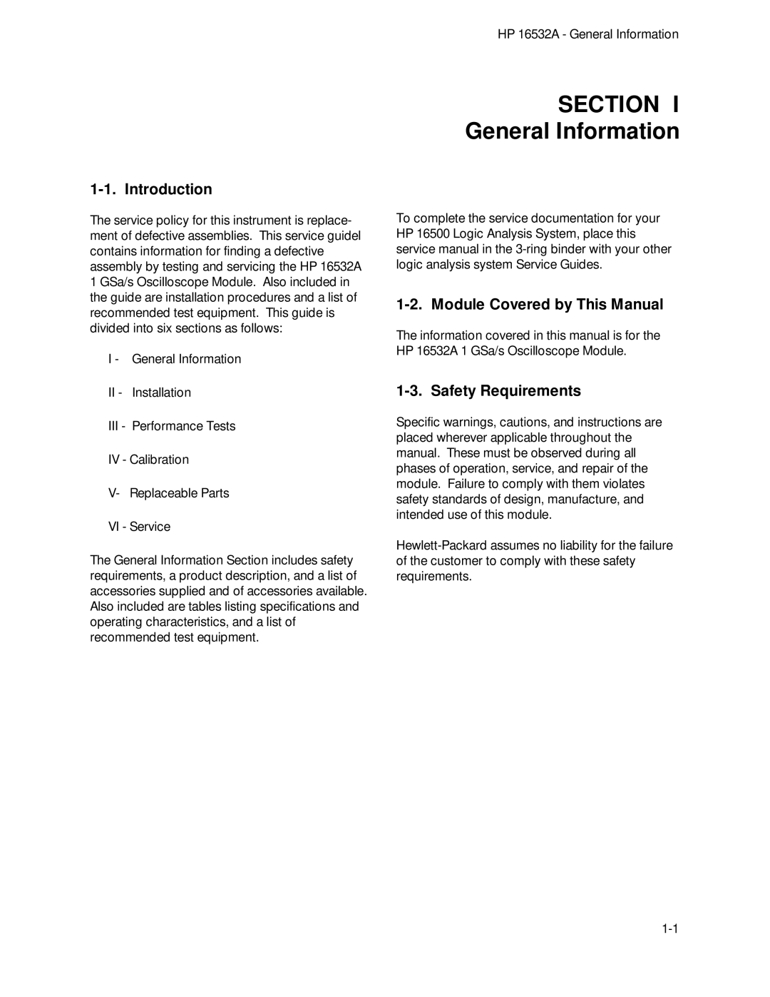 HP 1GSa/s Digitizing Oscilloscope 16532A manual Introduction, Module Covered by This Manual, Safety Requirements 