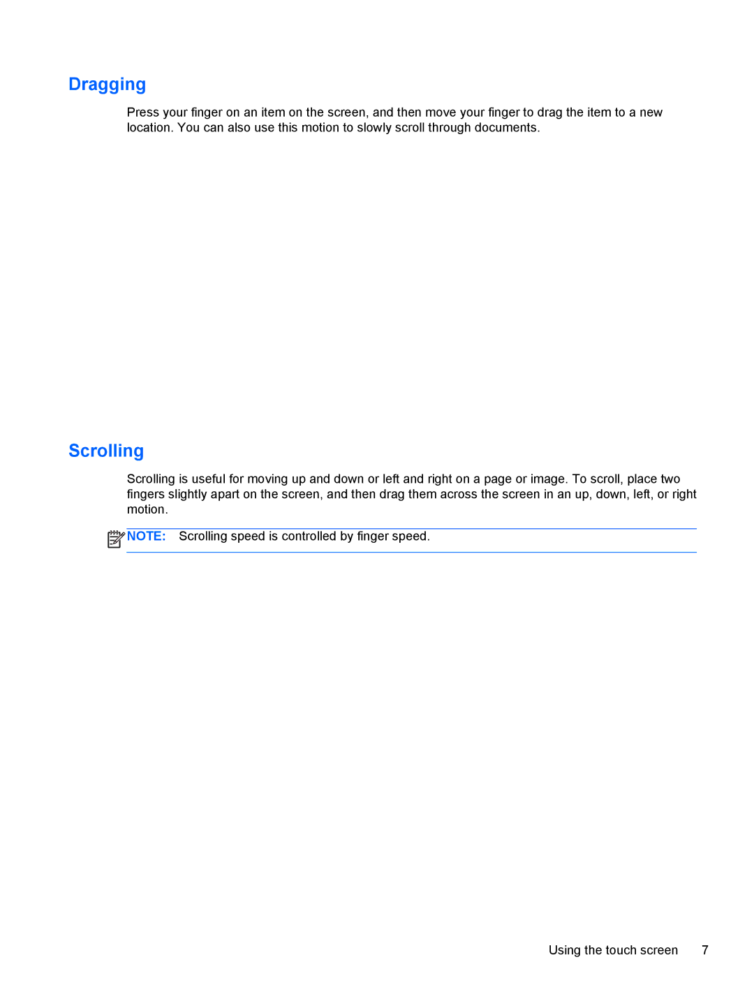 HP 2 Base Model manual Dragging, Scrolling 