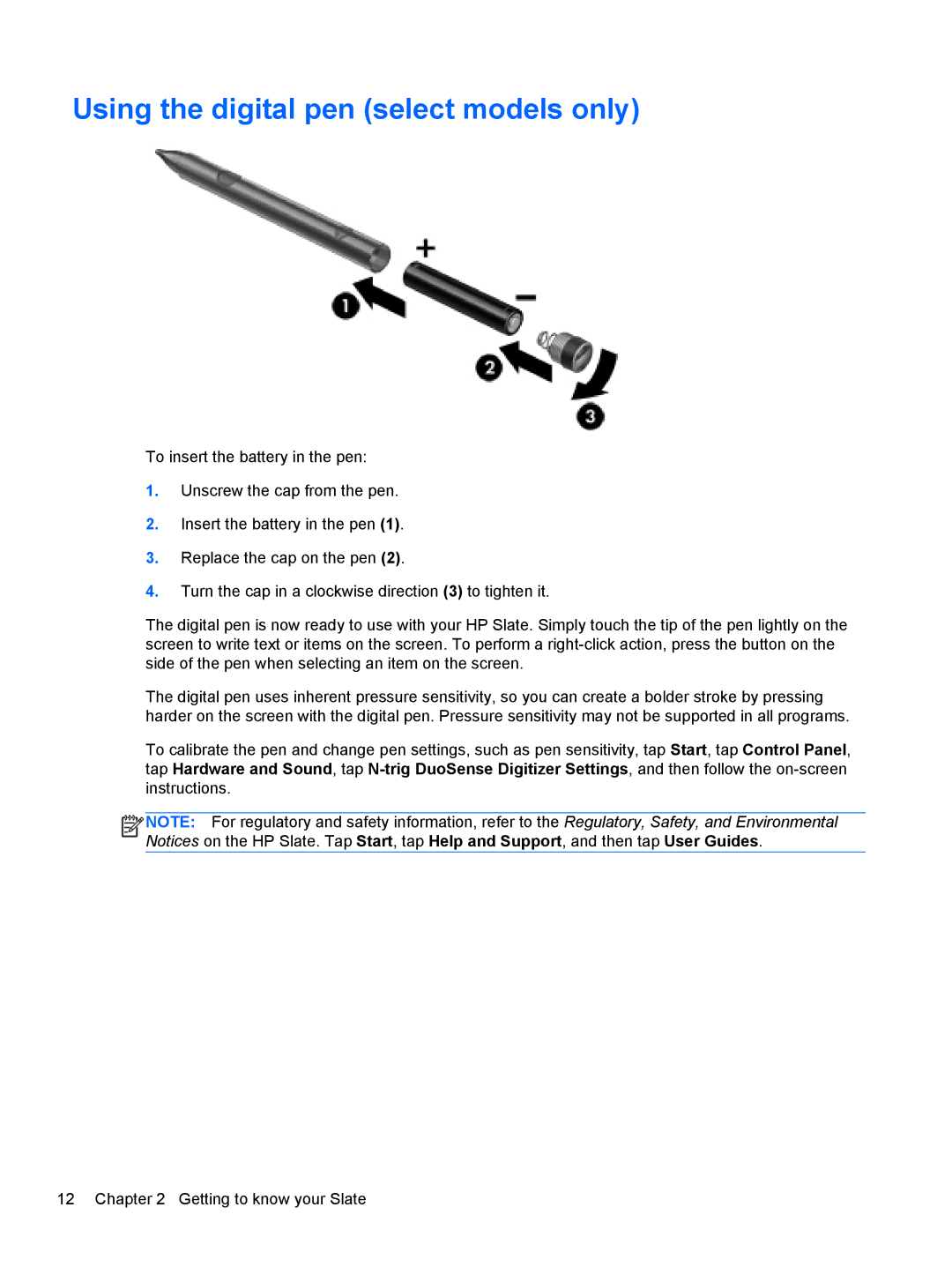 HP 2 Base Model manual Using the digital pen select models only 