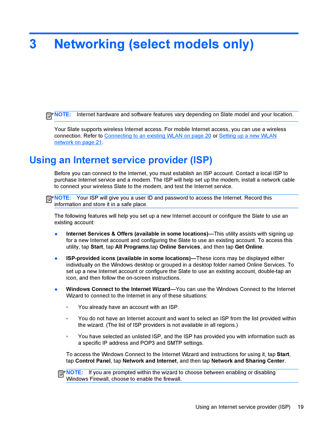 HP 2 Base Model manual Networking select models only, Using an Internet service provider ISP 