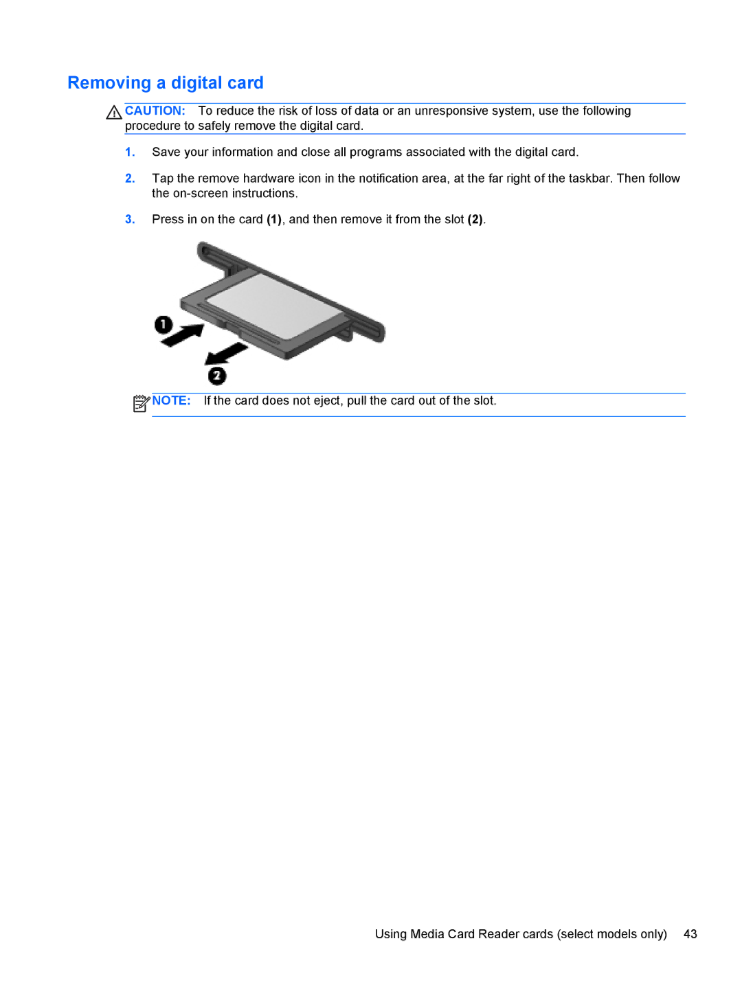 HP 2 Base Model manual Removing a digital card 