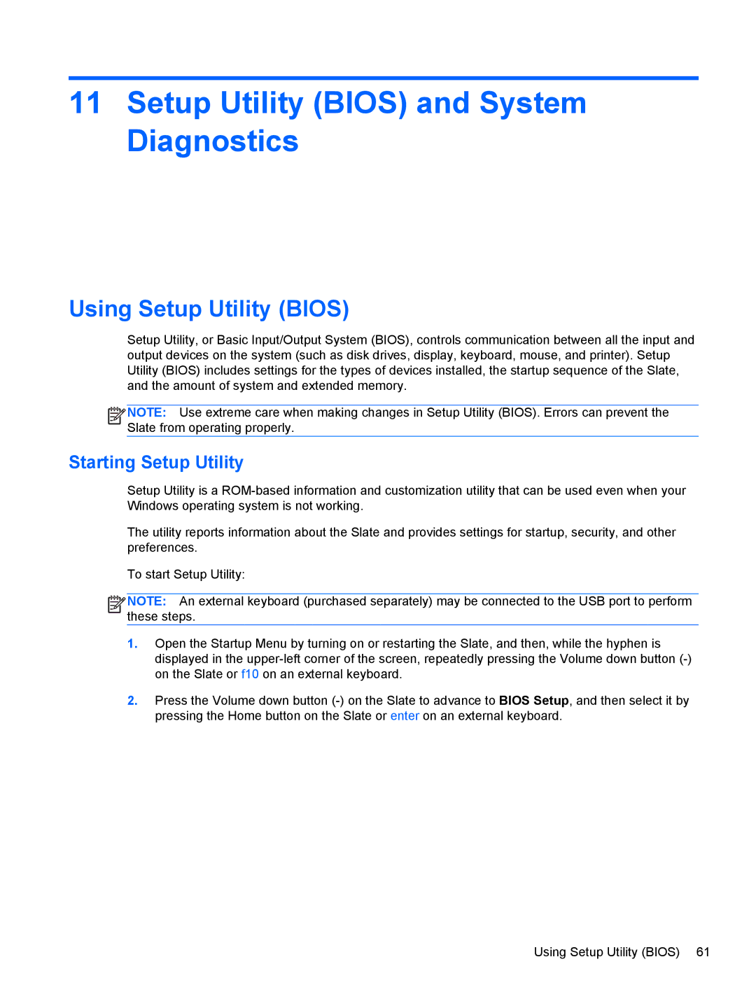 HP 2 Base Model manual Setup Utility Bios and System Diagnostics, Using Setup Utility Bios, Starting Setup Utility 