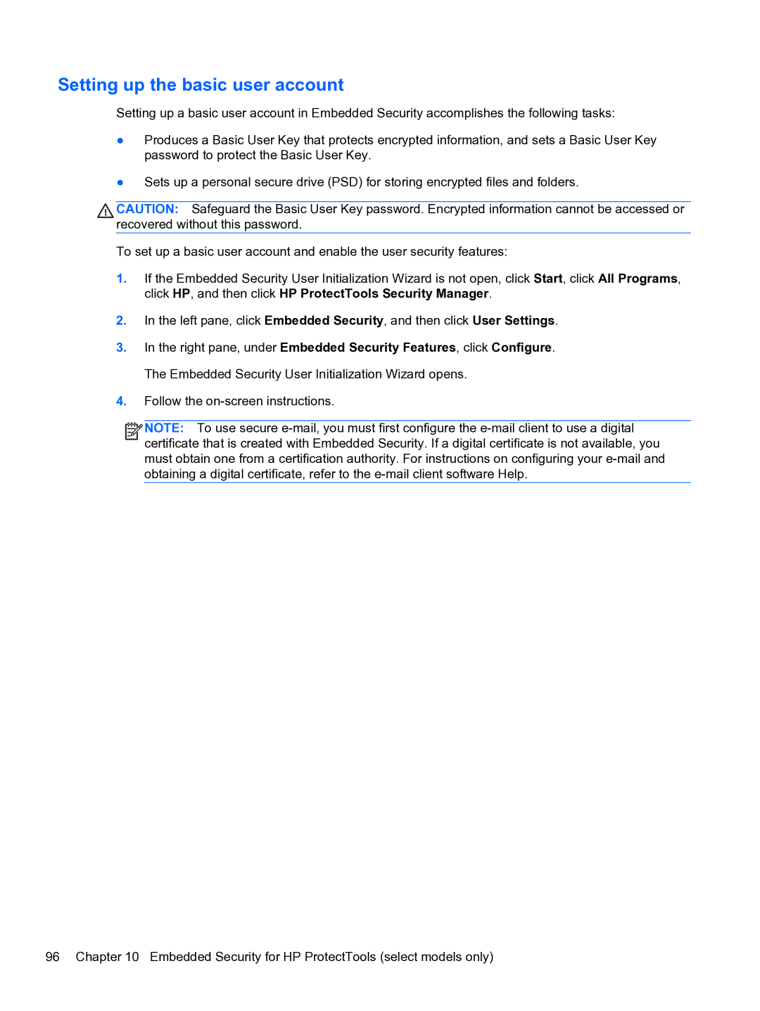 HP 2 Base Model manual Setting up the basic user account 