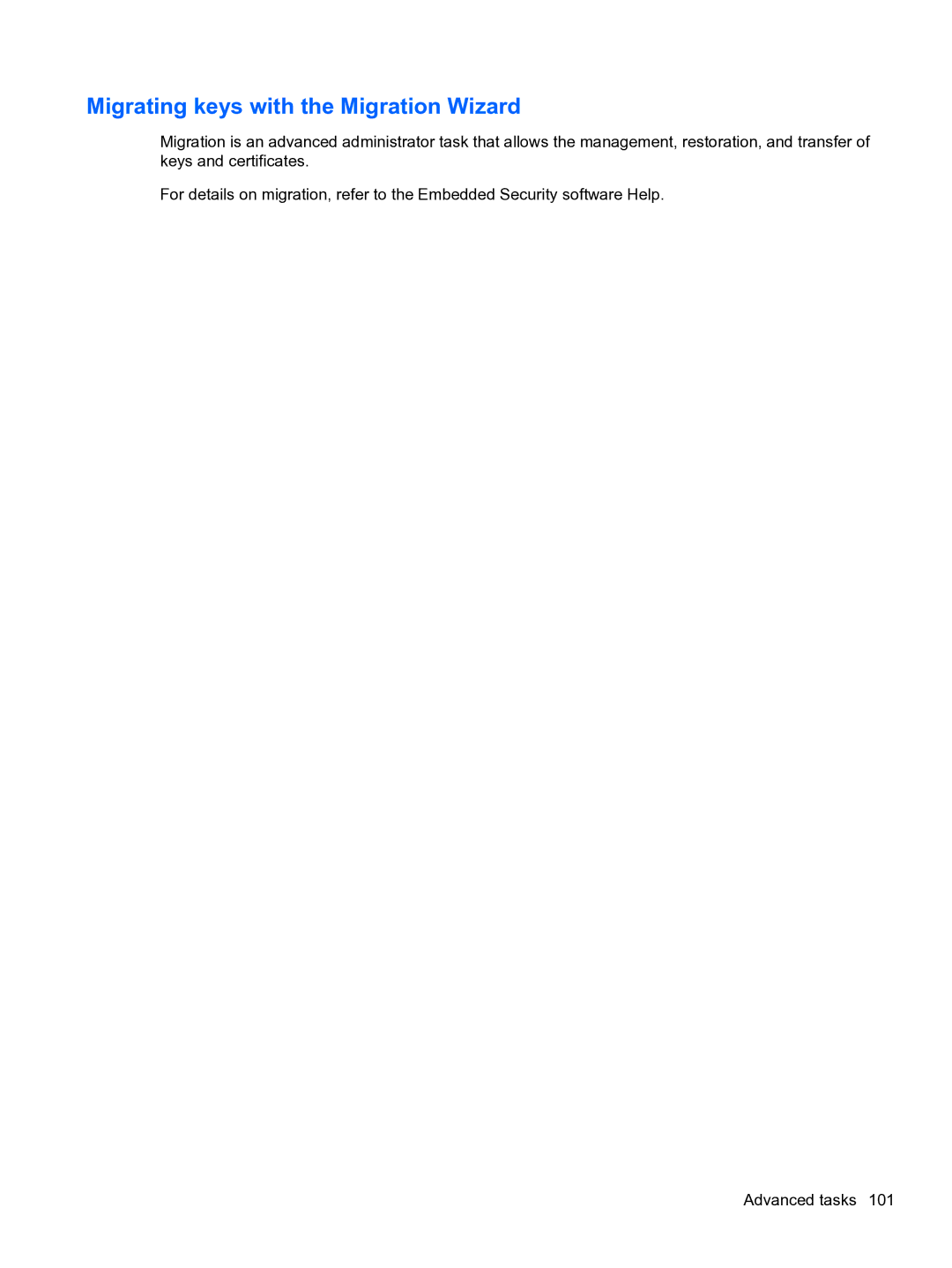 HP 2 Base Model manual Migrating keys with the Migration Wizard 
