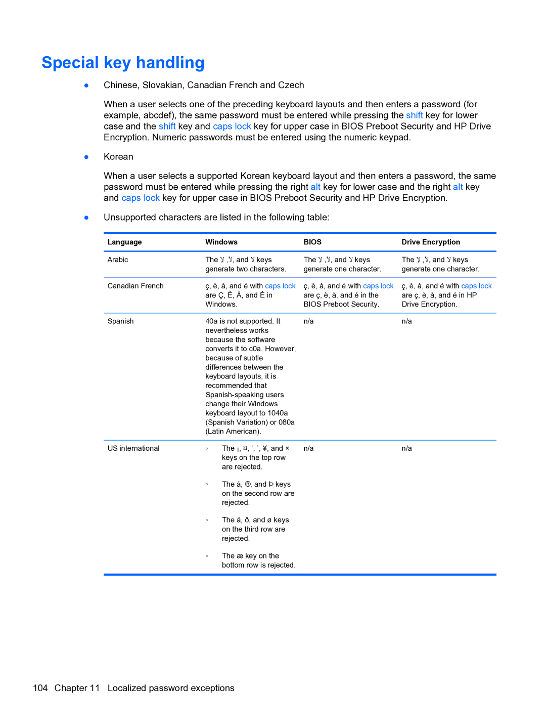 HP 2 Base Model manual Special key handling, Bios 